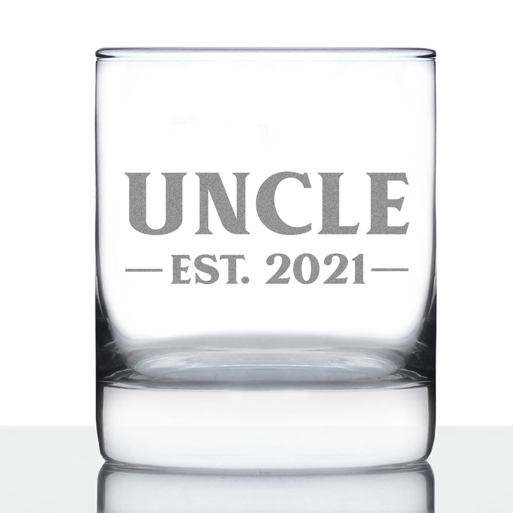 Uncle Est 2021 - Whiskey Rocks Glass Gift for First Time Uncles - Bold 10.25 Oz Glasses