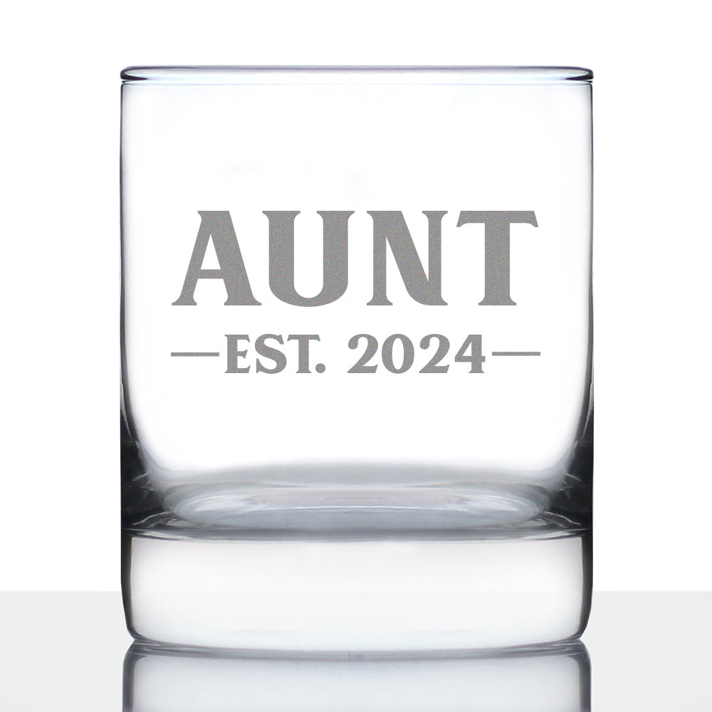 Aunt Est 2024 - New Aunties Whiskey Rocks Glass Gift for First Time Aunts - Bold 10.25 Oz Glasses