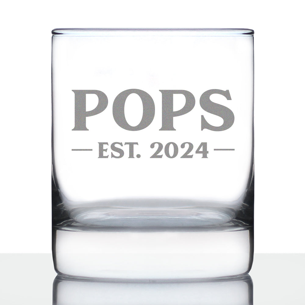 Pops Est. 2024 - Bold - 10 oz Rocks Glass or Old Fashioned Glass, Etched Sayings, Cute and Fun Reveal Gift for Grandparents
