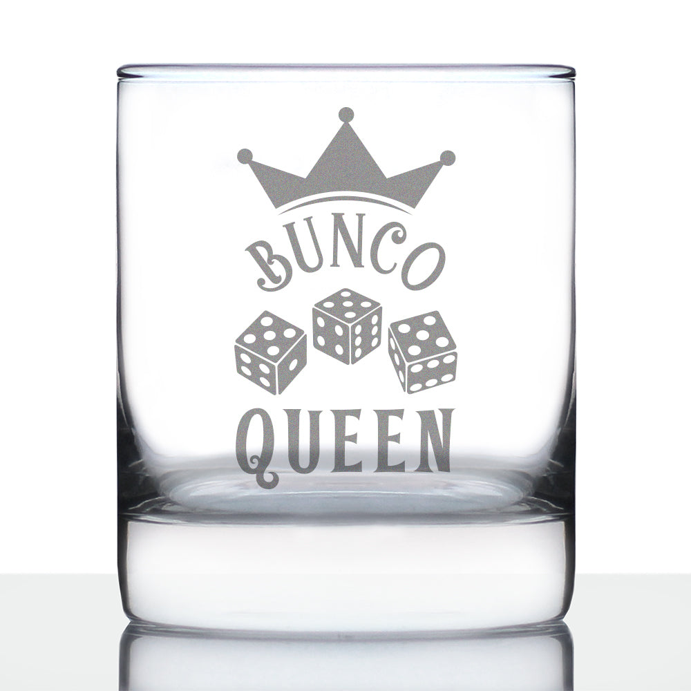 Bunco Queen Rocks Glass - Bunco Decor and Bunco Gifts for Women - 10.25 Oz Glasses