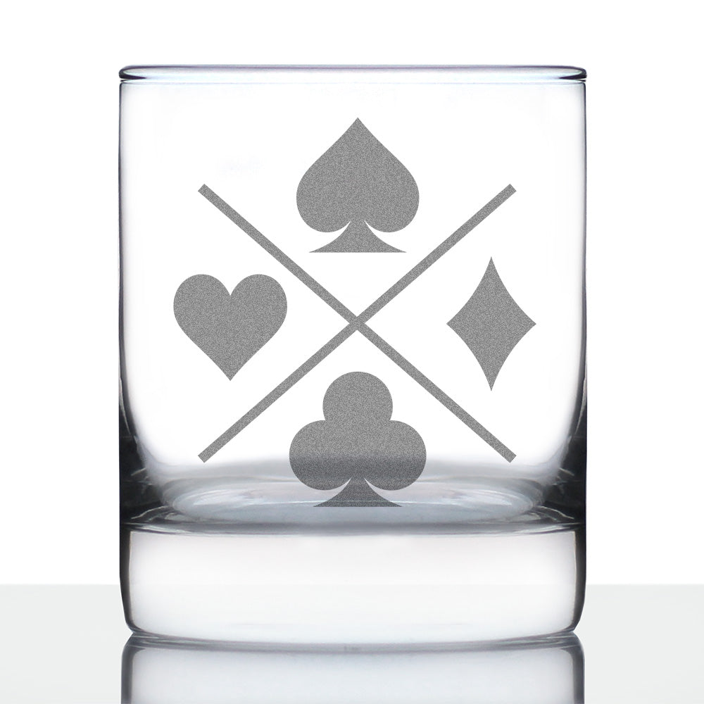 Card Suits Engraved Rocks Glass High Quality Gifts for Card Players Weighted Whiskey Glasses - 10.25 oz