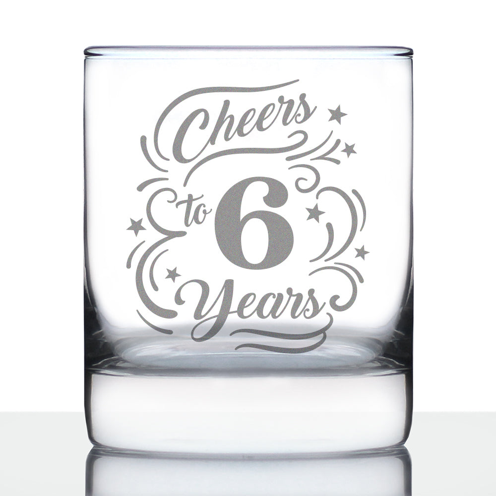 Cheers to 6 Years - Whiskey Rocks Glass Gifts for Women &amp;amp; Men - 6th Anniversary Party Decor - 10.25 Oz Glasses