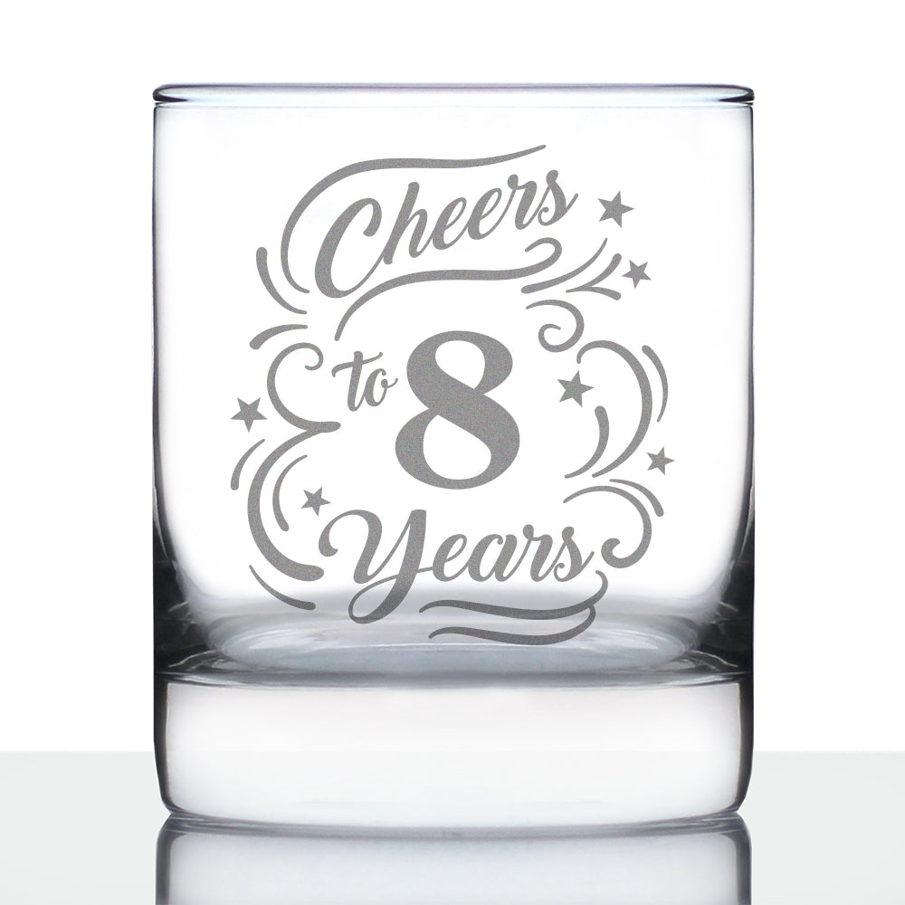 Cheers to 8 Years - Whiskey Rocks Glass Gifts for Women &amp;amp; Men - 8th Anniversary Party Decor - 10.25 Oz Glasses