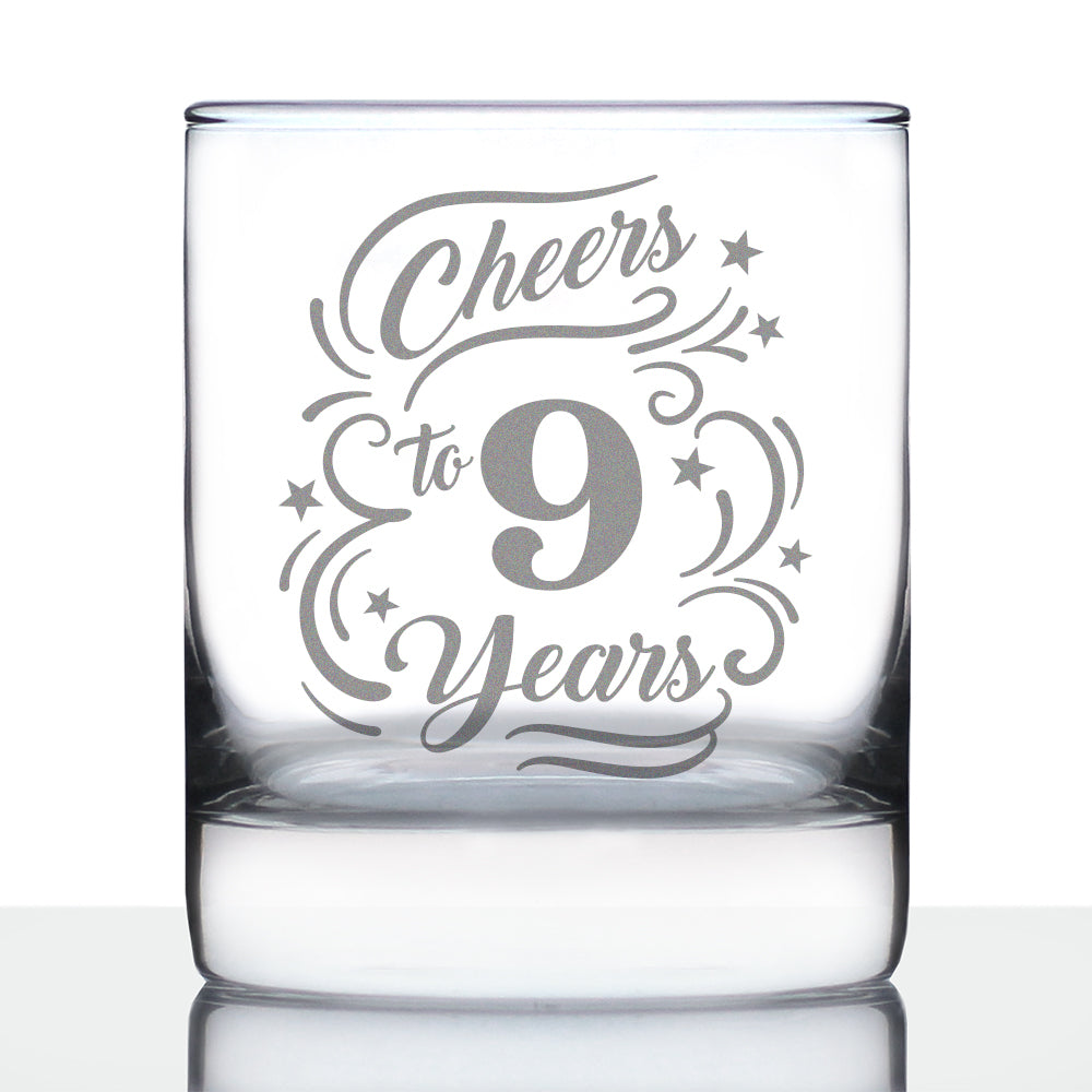 Cheers to 9 Years - Whiskey Rocks Glass Gifts for Women &amp;amp; Men - 9th Anniversary Party Decor - 10.25 Oz Glasses