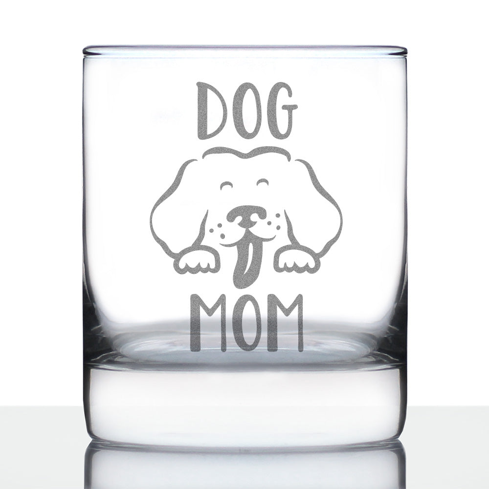 Dog Mom - Whiskey Rocks Glass - Cute Dog Lover Gifts for Women - 10.25 oz Glasses