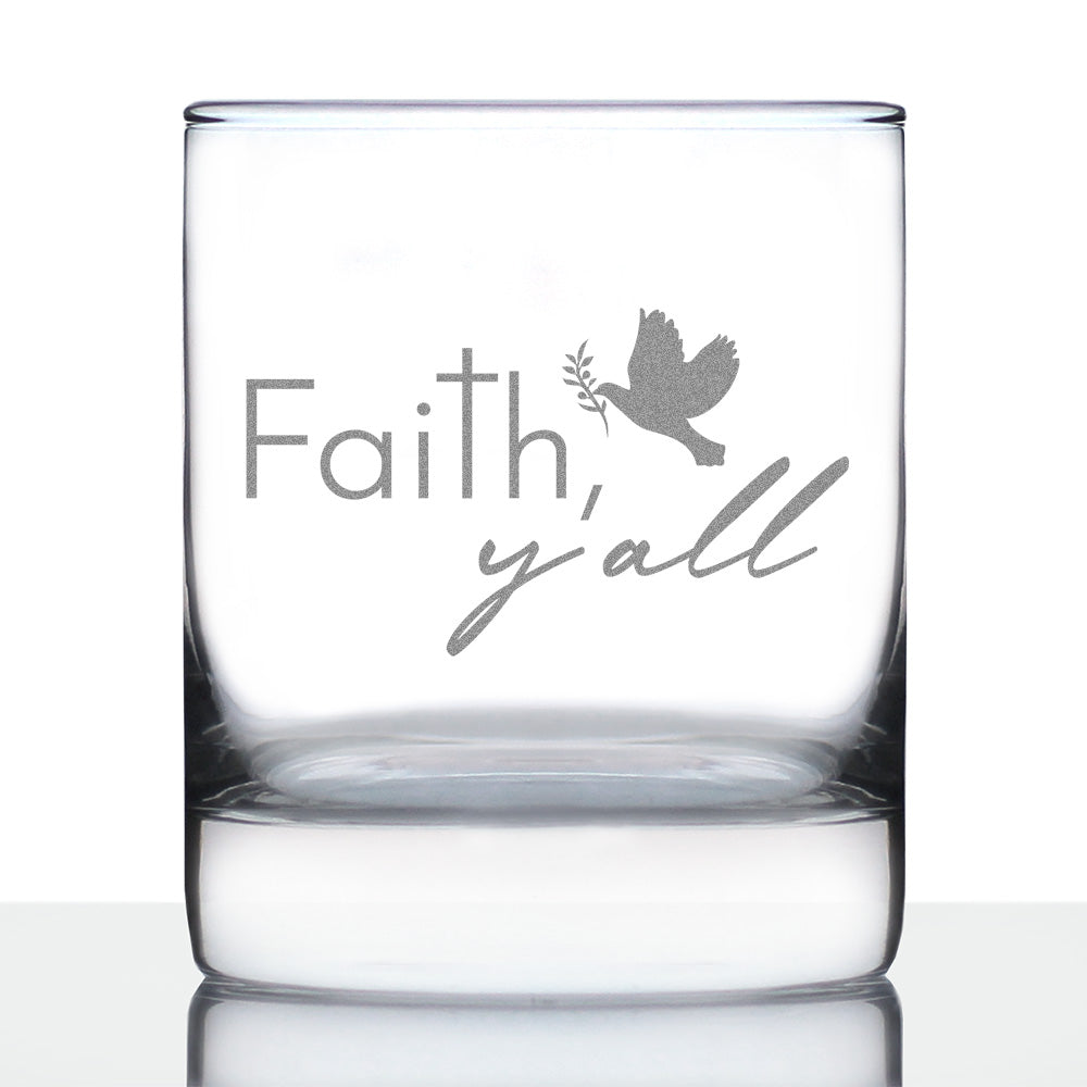 Faith Y&amp;#39;all Engraved Rocks Glass Gifts Christianity Gifts for Christians Weighted Whiskey Glasses - 10.25 oz