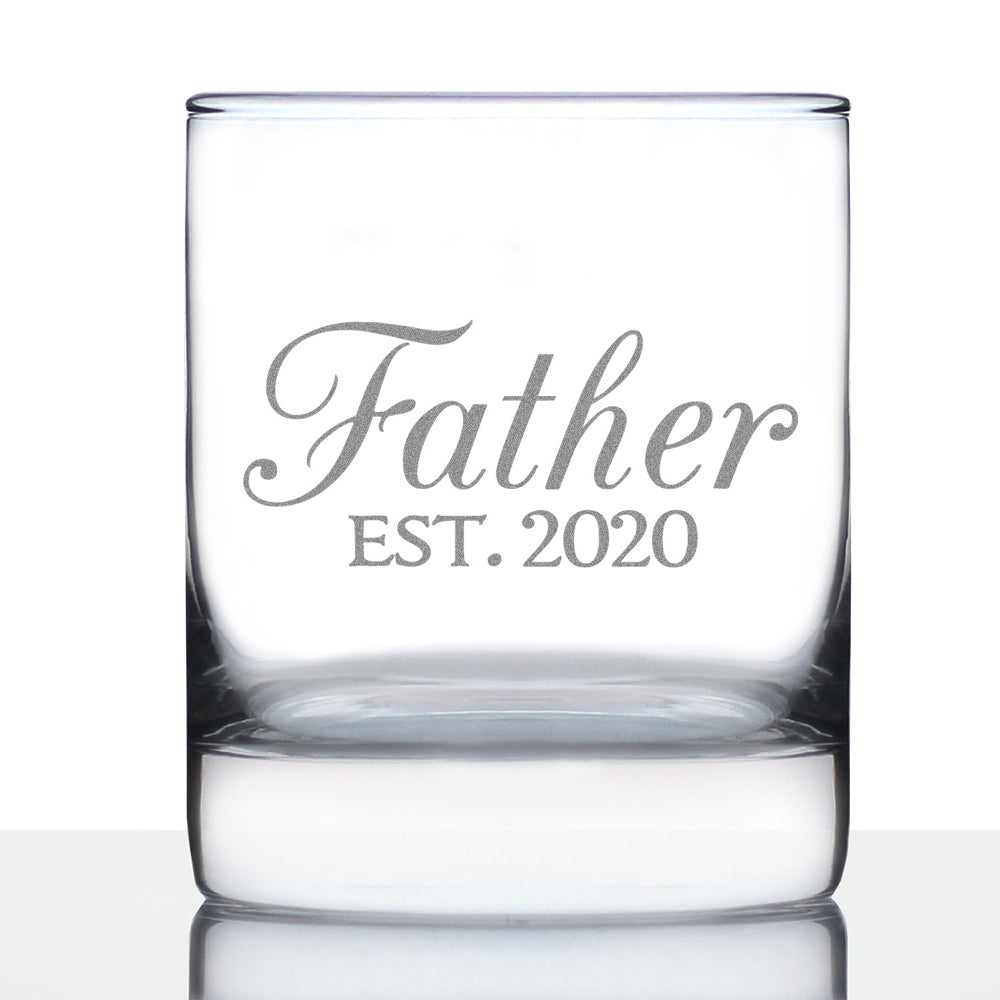 Father Est 2020 - New Dad Whiskey Rocks Glass Gift for First Time Daddy - Decorative Engraved Whisky Drinking Glasses