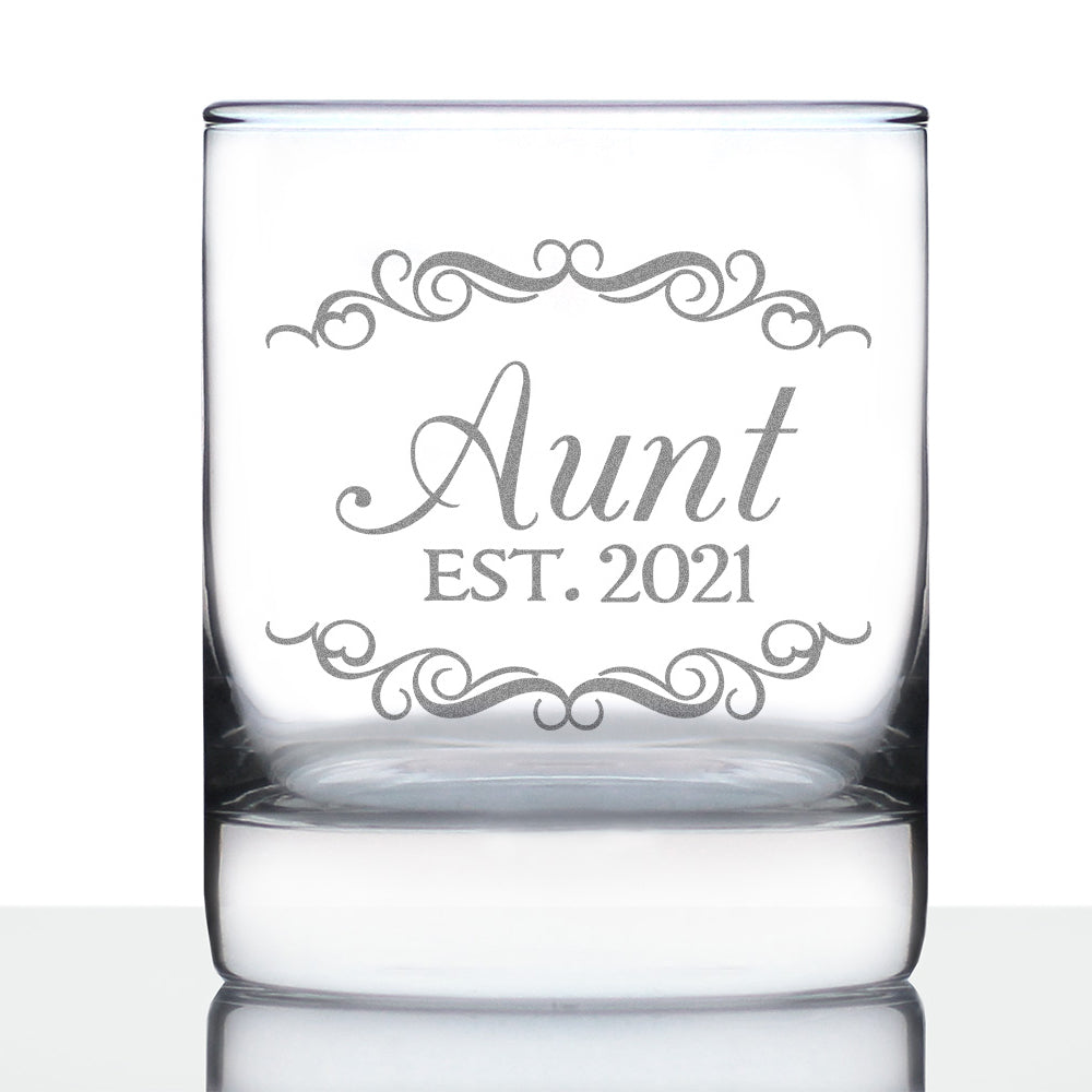 Aunt Est 2021 - New Aunties Whiskey Rocks Glass Gift for First Time Aunts - Decorative 10.25 Oz Glasses