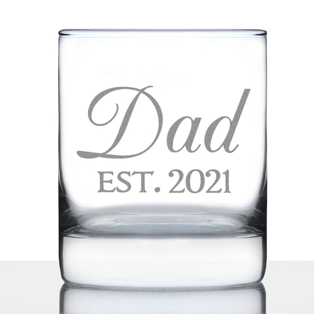 Dad Est 2021 - New Father Whiskey Rocks Glass Gift for First Time Parents - Decorative 10.25 Oz Glasses