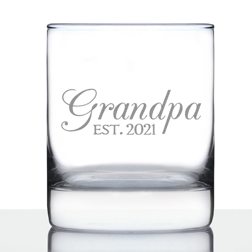 Grandpa Est 2021 - New Grandfather Whiskey Rocks Glass Gift for First Time Grandparents - Decorative 10.25 Oz Glasses