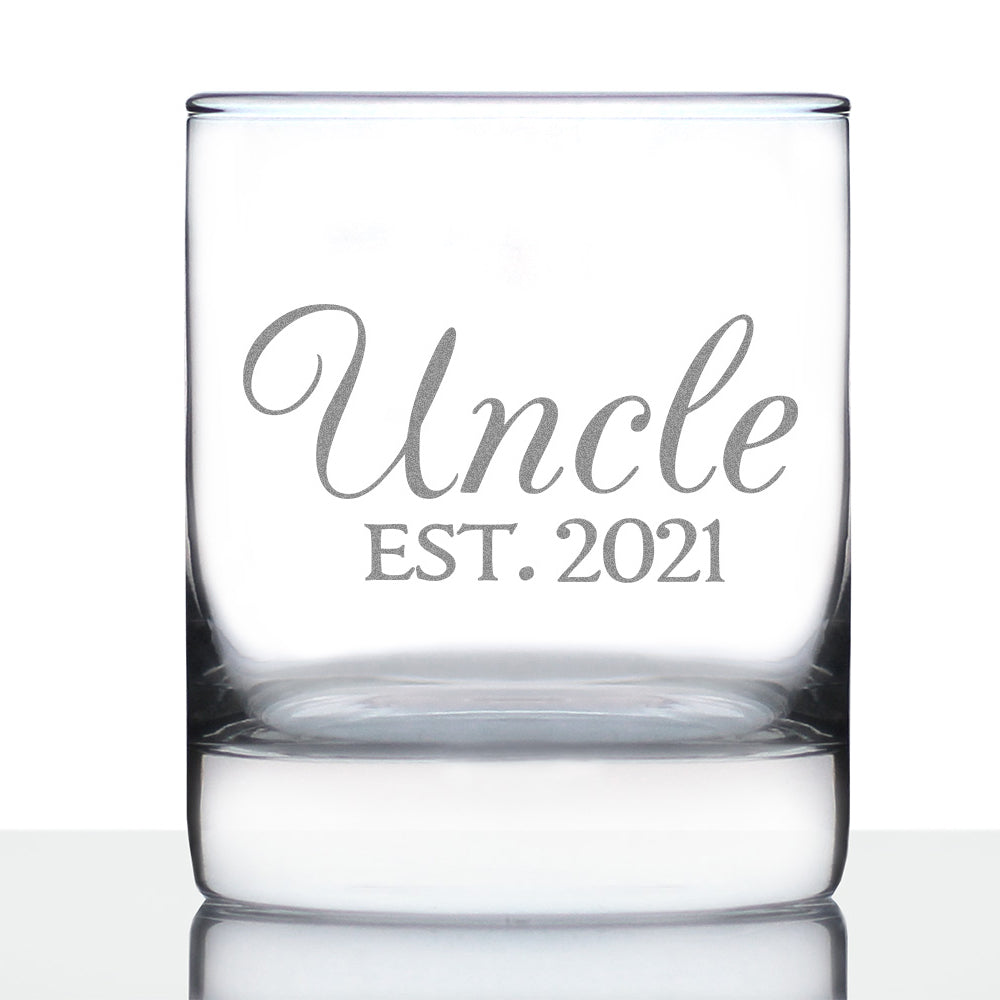 Uncle Est 2021 - Whiskey Rocks Glass Gift for First Time Uncles - Decorative 10.25 Oz Glasses