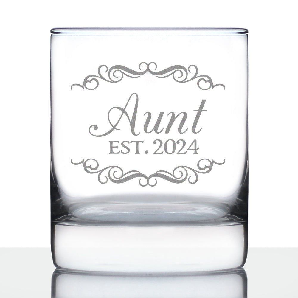 Aunt Est 2024 - New Aunties Whiskey Rocks Glass Gift for First Time Aunts - Decorative 10.25 Oz Glasses