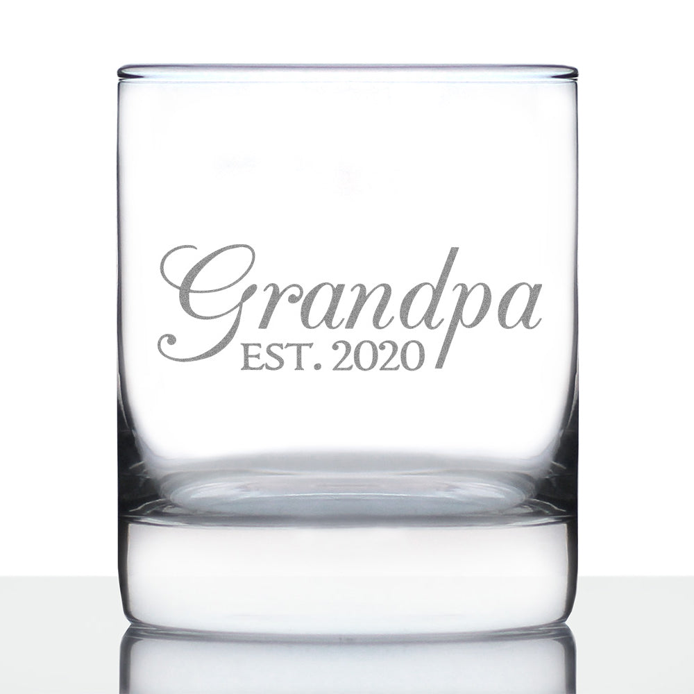 Grandpa Est 2020 - New Grandfather Whiskey Rocks Glass Gift for First Time Grandparents - Decorative 10.25 Oz Glasses