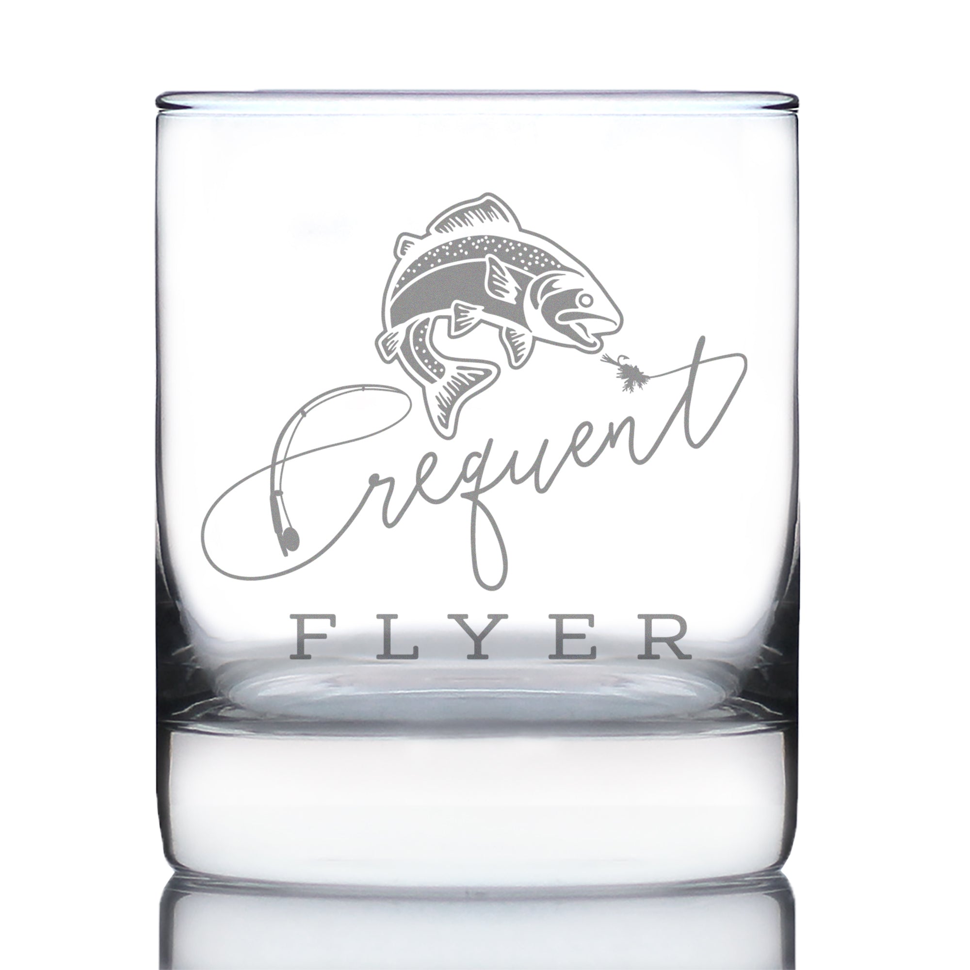 Frequent Flyer Engraved Rocks Glass Gifts for Fly Fishers Weighted Whiskey Glasses - 10.25 oz