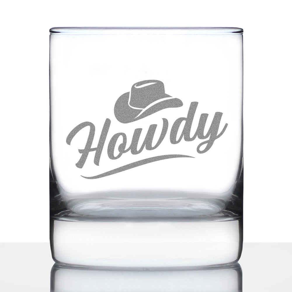 Howdy Engraved Rocks Glass Gifts Country Western Decor for Home Weighted Whiskey Glasses - 10.25 oz