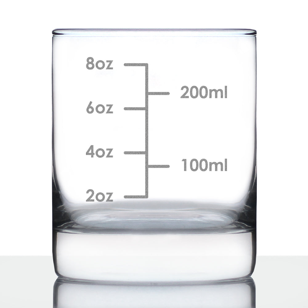Cocktail Measuring Cup - Whiskey Rocks Glass - Engraved Measurement Lines for Bartender &amp;amp; Portion Control - Ounces and Metric - 10.25 oz Glasses