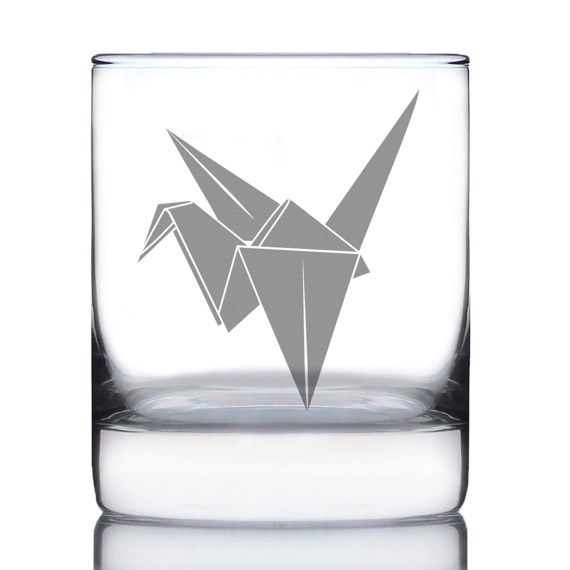 Paper Crane Engraved Rocks Glass Japanese Decor and Gifts Weighted Whiskey Glasses - 10.25 oz