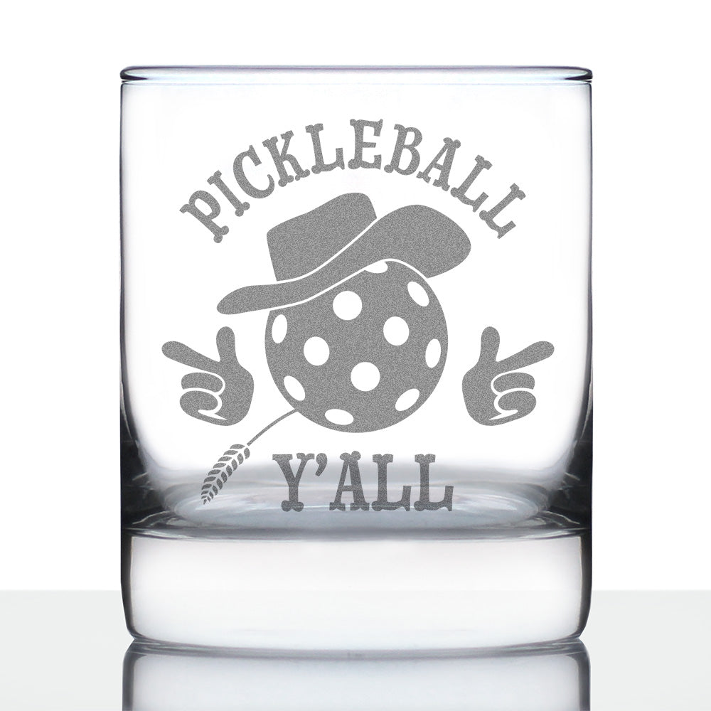 Pickleball Y&amp;#39;all Engraved Rocks Glass Gifts Funny Pickleball Gifts Weighted Whiskey Glasses - 10.25 oz