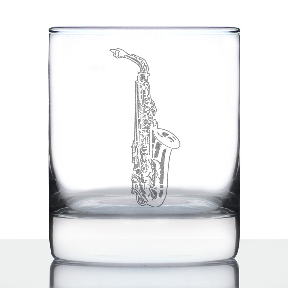 Saxophone Engraved Rocks Glass Gifts for Musicians Weighted Whiskey Glasses - 10.25 oz