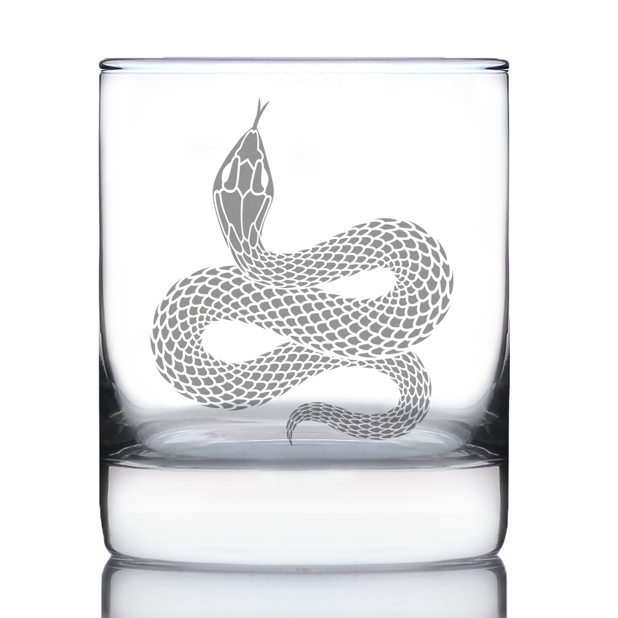 Snake Engraved Rocks Glass Reptile Decor and Gifts for Snake Lovers Weighted Whiskey Glasses - 10.25 oz