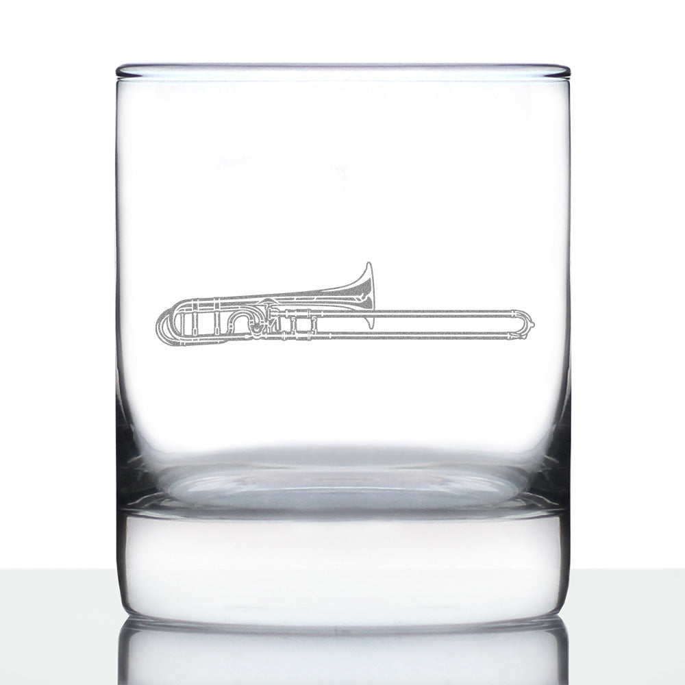 Trombone Engraved Rocks Glass Gifts for Musicians Weighted Whiskey Glasses - 10.25 oz