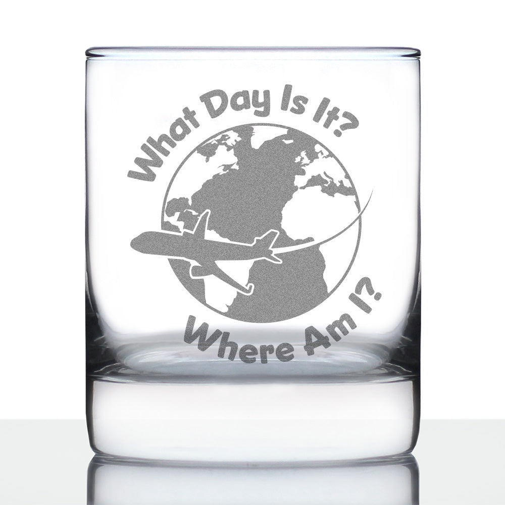 What Day Is It - Whiskey Rocks Glass - Funny Flight Attendant Gifts for Flight Attendants &amp;amp; Pilots - 10.25 oz Glasses