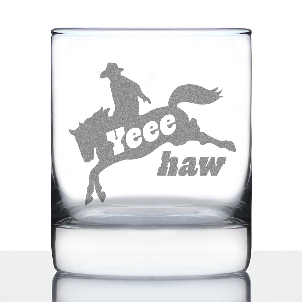 Yeehaw Engraved Rocks Glass Gifts Rodeo Party Decor &amp;amp; Western Home Decorations Weighted Whiskey Glasses - 10.25 oz