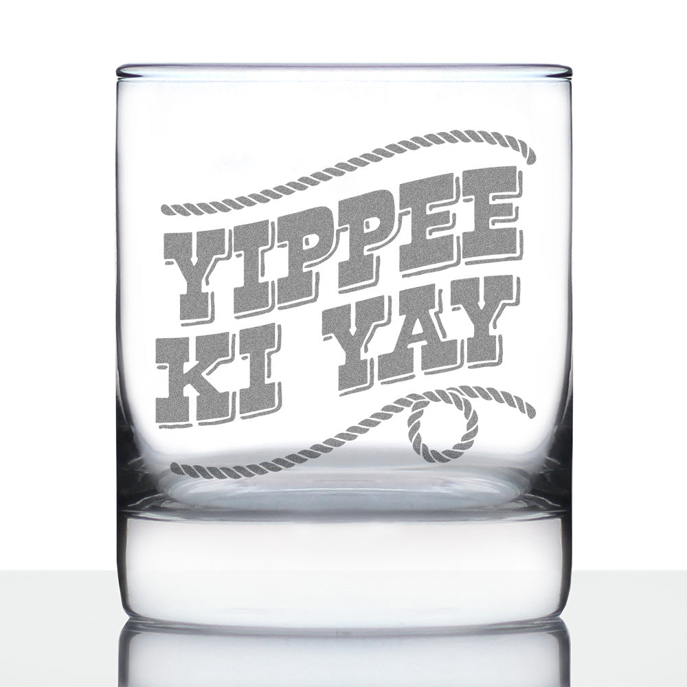 Yippee Ki Yay Engraved Rocks Glass Gifts Country Western Home Decor Weighted Whiskey Glasses - 10.25 oz