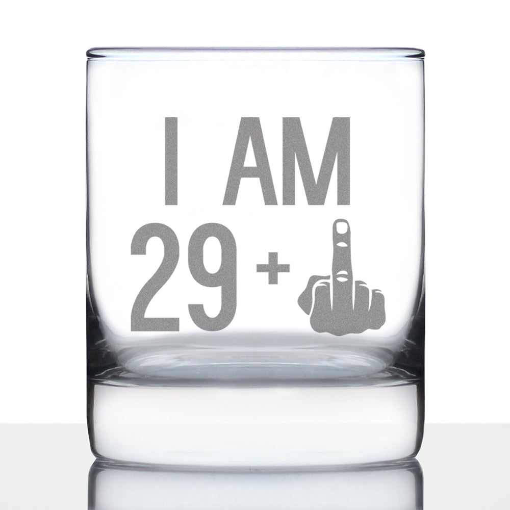 29 + 1 Middle Finger - Funny 30th Birthday Whiskey Rocks Glass Gifts for Men &amp;amp; Women Turning 30 - Fun Whisky Drinking Tumbler