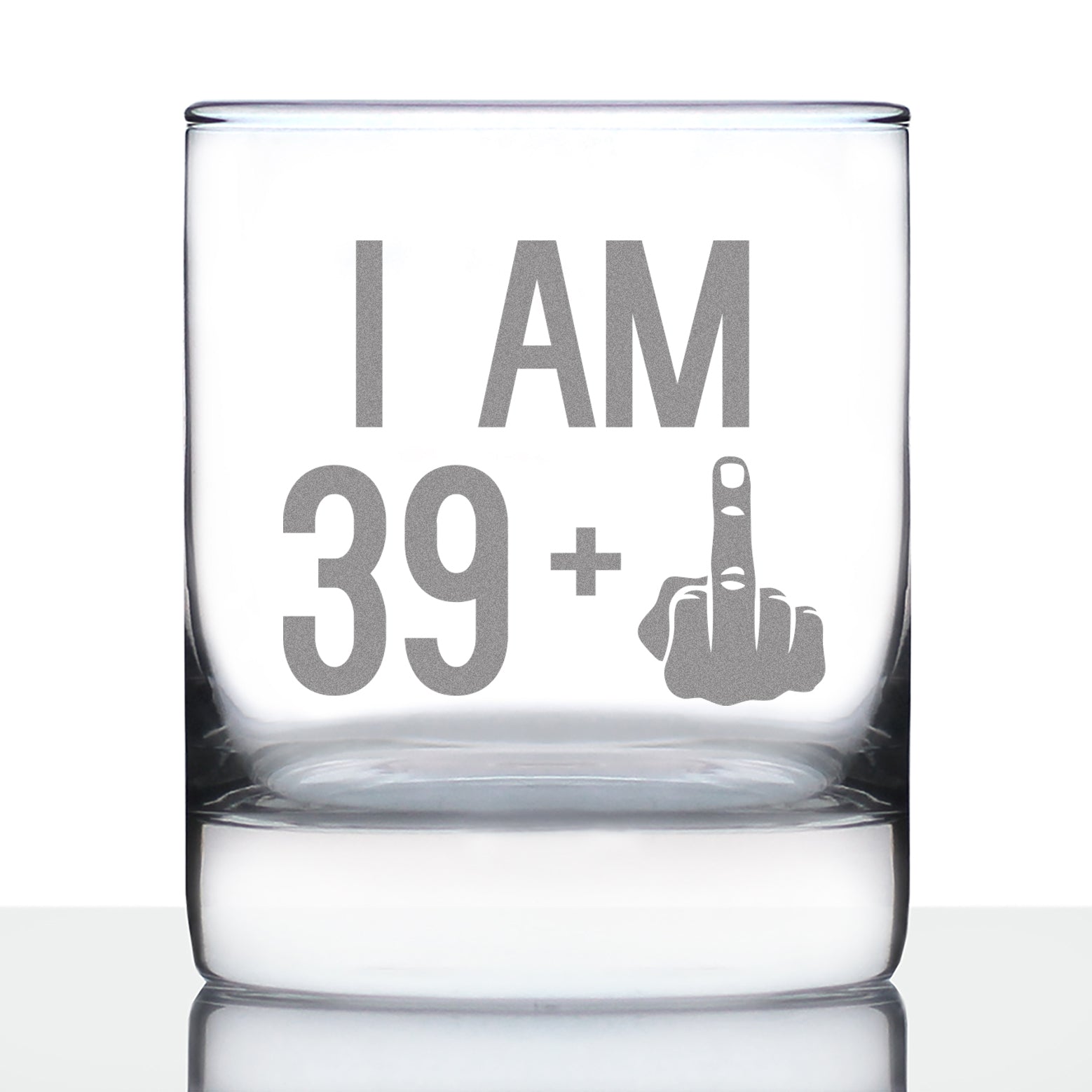39 + 1 Middle Finger - Funny 40th Birthday Whiskey Rocks Glass Gifts for Men &amp;amp; Women Turning 40 - Fun Whisky Drinking Tumbler