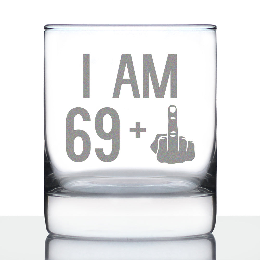 69 + 1 Middle Finger - Funny 70th Birthday Whiskey Rocks Glass Gifts for Men &amp;amp; Women Turning 70 - Fun Whisky Drinking Tumbler