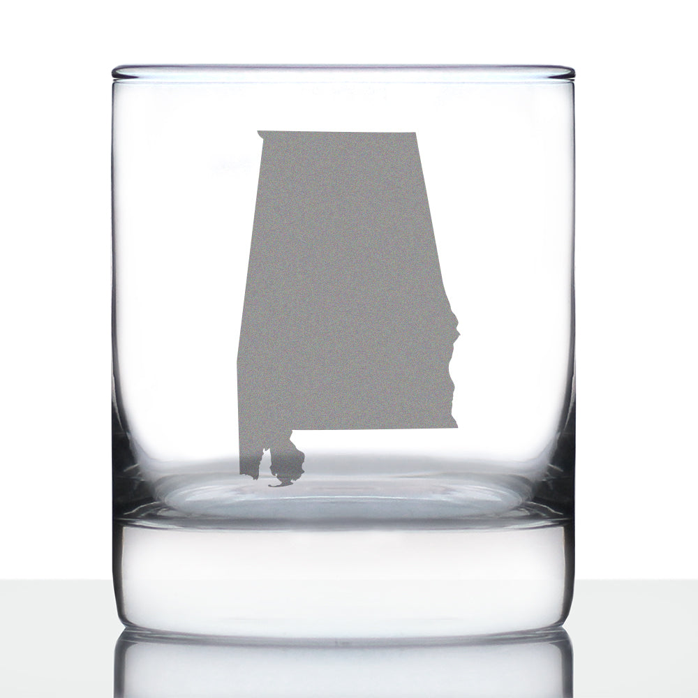Alabama State Outline Whiskey Rocks Glass - State Themed Drinking Decor and Gifts for Alabaman Women &amp;amp; Men - 10.25 Oz Whisky Tumbler Glasses