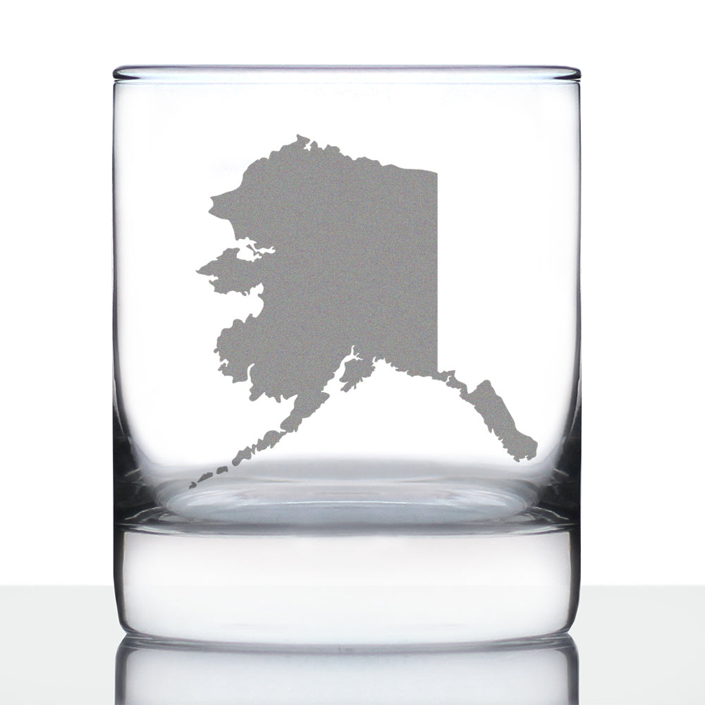 Alaska State Outline Whiskey Rocks Glass - State Themed Drinking Decor and Gifts for Alaskan Women &amp;amp; Men - 10.25 Oz Whisky Tumbler Glasses