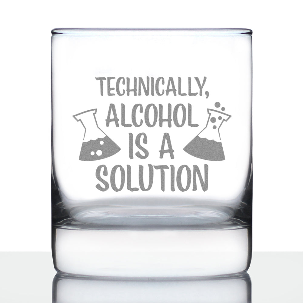 Alcohol Is A Solution - Whiskey Rocks Glass - Funny Science Teacher Gifts for Women &amp;amp; Men - Fun Drinking Decor - 10.25 Oz