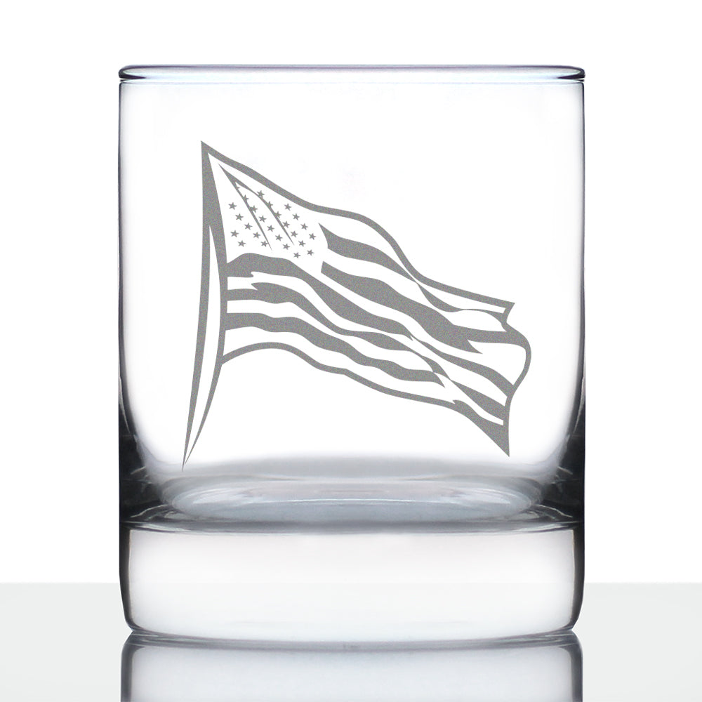 American Flag Whiskey Rocks Glass - USA Themed Drinking Decor and Gifts for Patriotic Women &amp;amp; Men - 10.25 Oz Whisky Tumbler Glasses