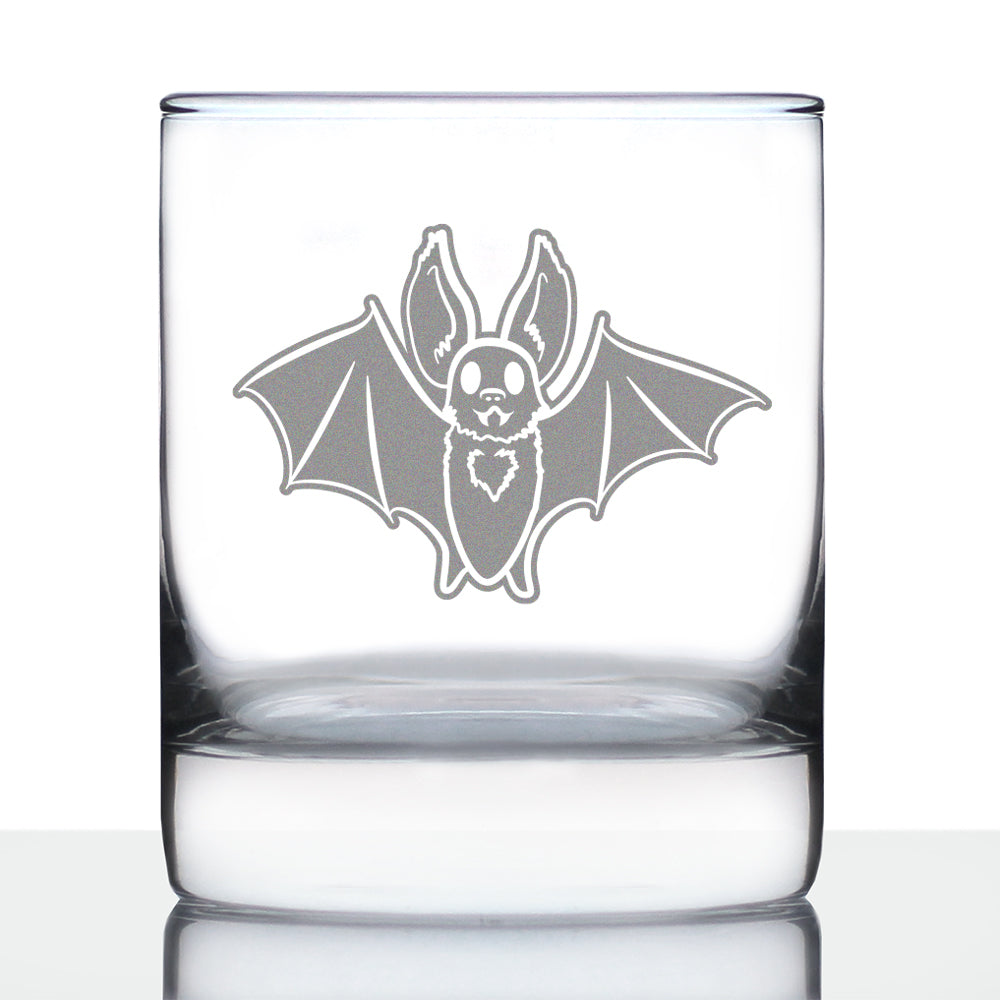 Bat Whiskey Rocks Glass - Funny Cute Bat Gifts - Spooky Fun Halloween Decor with Bats - 10.25 Oz Glasses