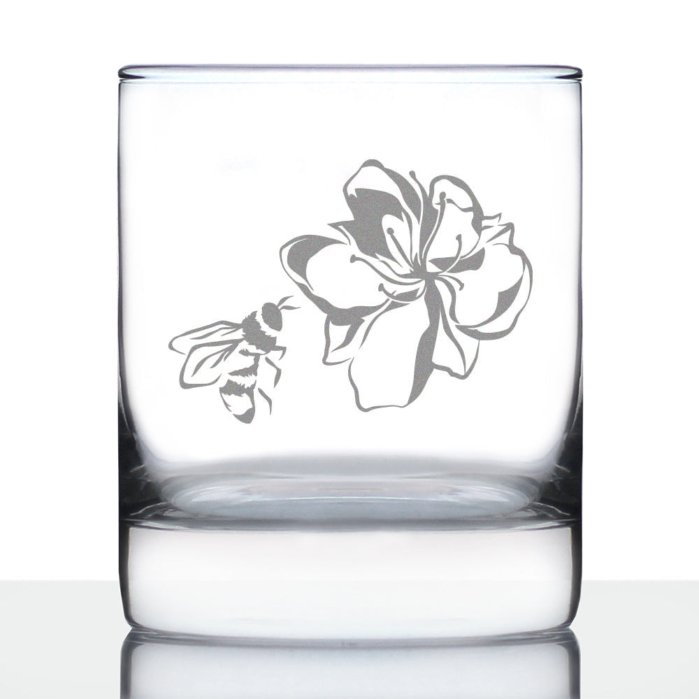 Bee Flower - Whiskey Rocks Glass - Cute Gifts for Bumblebee &amp;amp; Nature Lovers - 10.25 Oz