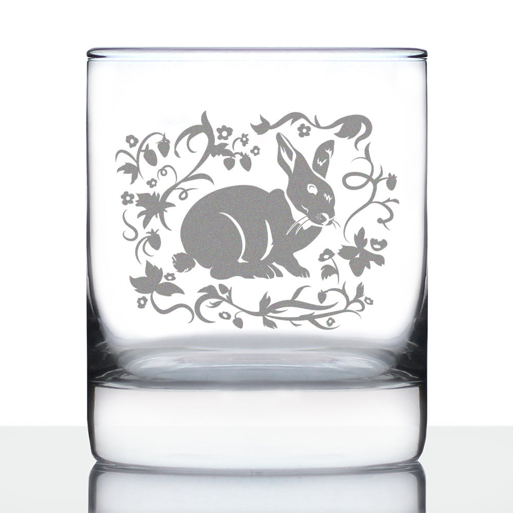 Berry Patch Bunny Rabbit - Whiskey Rocks Glass - Hand Engraved Gifts for Men &amp;amp; Women That Love Bunnies