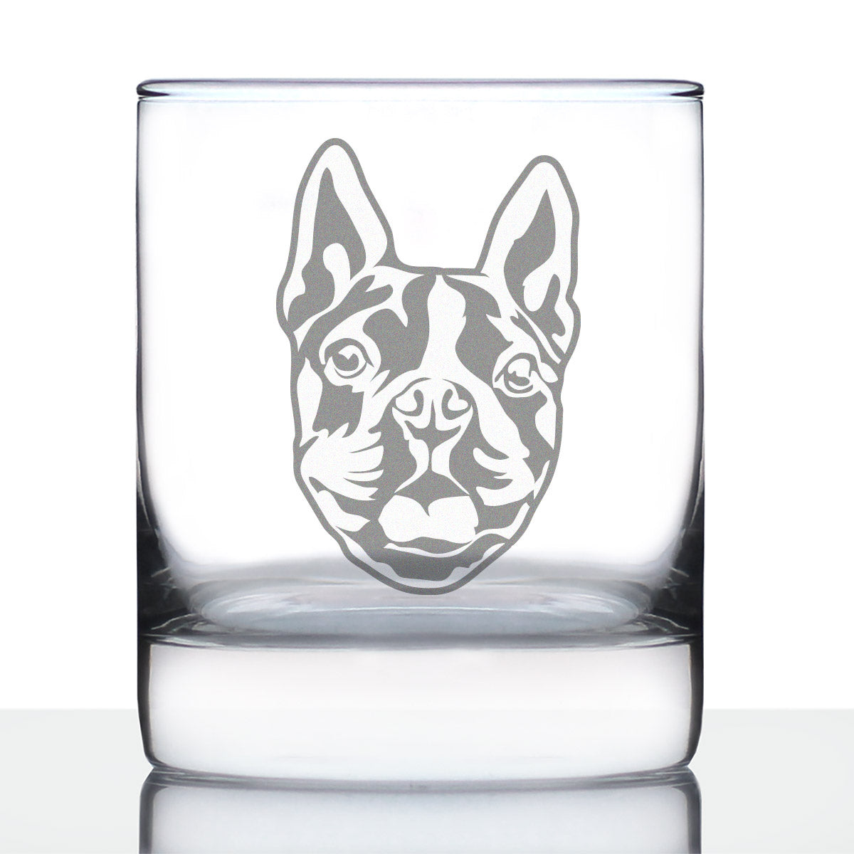 Boston Terrier Face Whiskey Rocks Glass - Unique Dog Themed Decor and Gifts for Moms &amp;amp; Dads of Boston Terriers - 10.25 Oz