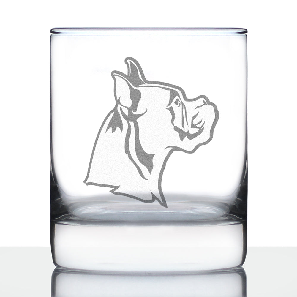 Boxer with Pointed Ears - Whiskey Rocks Glass - Unique Boxer Themed Dog Gifts and Party Decor for Women and Men - 10.25 Oz
