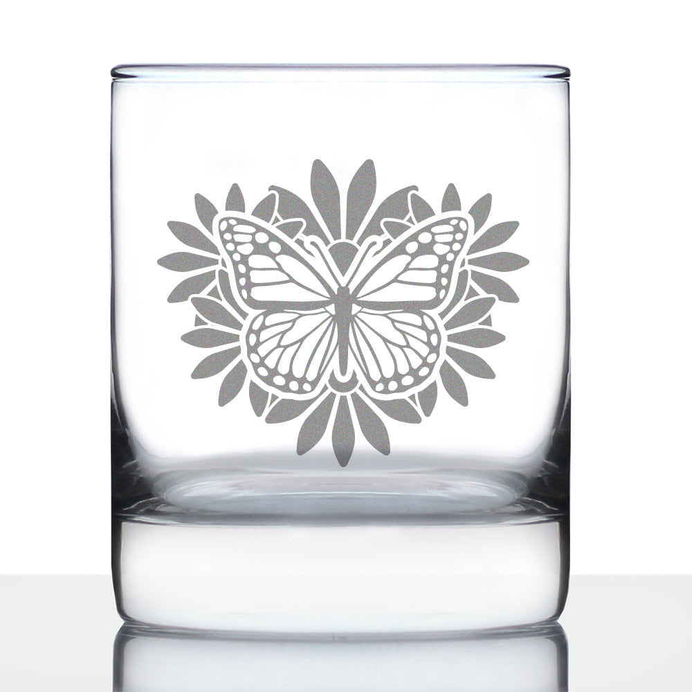 Monarch Butterfly Whiskey Rocks Glass - Floral Decor and Outdoorsy Gifts for Gardeners - 10.25 Oz Glasses