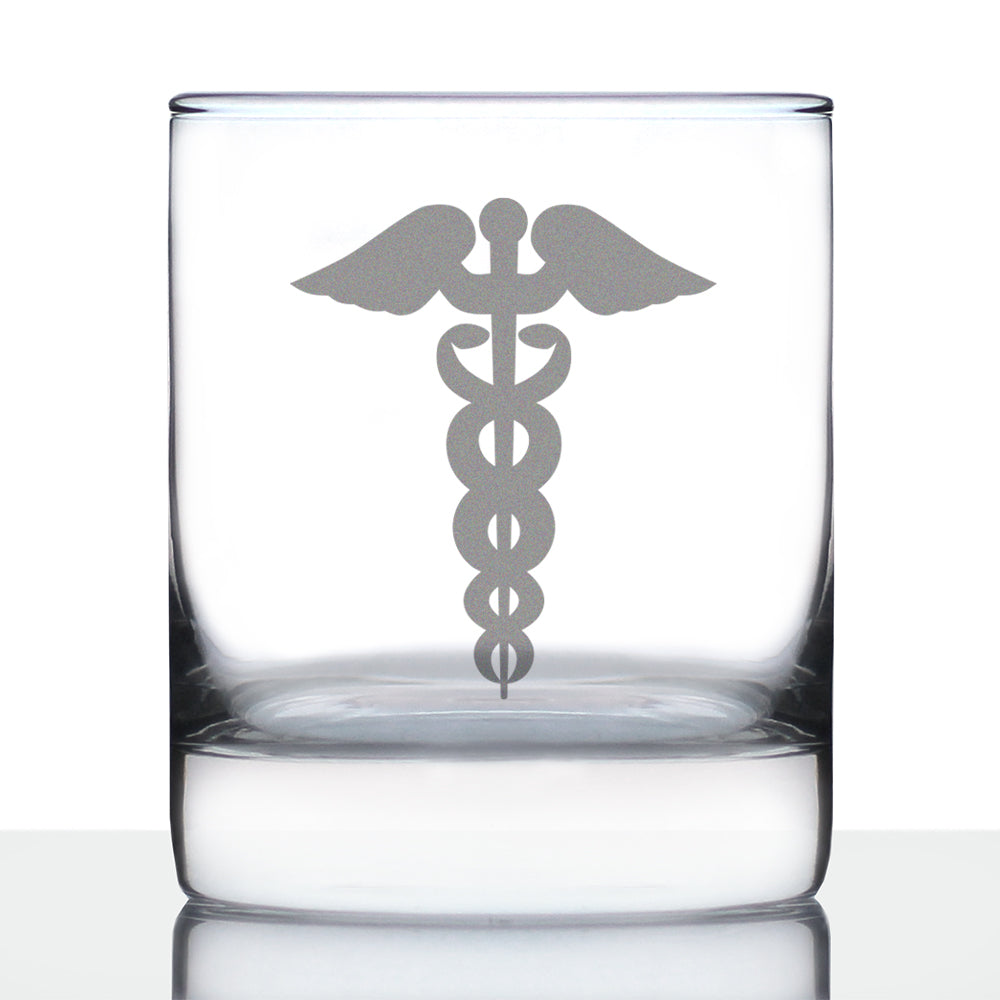 Caduceus Medical Symbol - Whiskey Rocks Glass for Essential Healthcare Workers, Doctors, Nurses, Medical Staff - 10.25 Oz