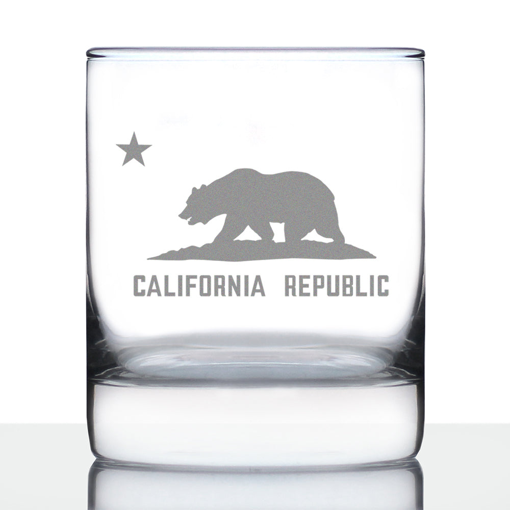 California Flag Whiskey Rocks Glass - State Themed Drinking Decor and Gifts for Californian Women &amp;amp; Men - 10.25 Oz Whisky Tumbler Glasses