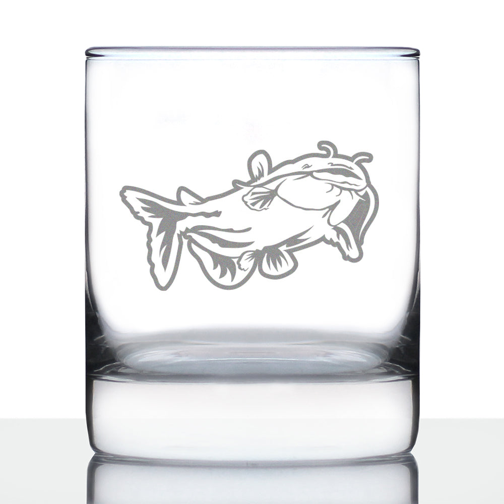 Catfish - Whiskey Rocks Glass - Catfishing Gifts for Fisherman - Whisky Fish Tumbler &amp;amp; Fishing Decor - 10.25 oz