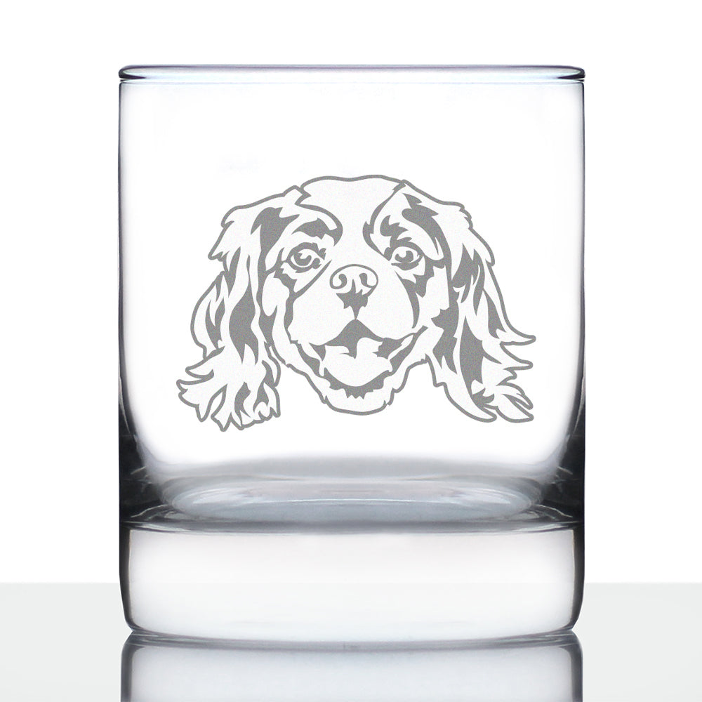 Cavalier King Charles Spaniel Face Whiskey Rocks Glass - Unique Dog Themed Decor and Gifts for Moms &amp;amp; Dads of Cavaliers - 10.25 Oz