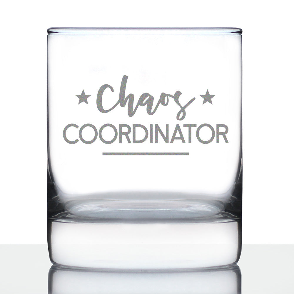 Chaos Coordinator - Whiskey Rocks Glass Gifts - Funny Gifts for Secretaries, Moms, and Teachers - 10.25 Oz Glasses