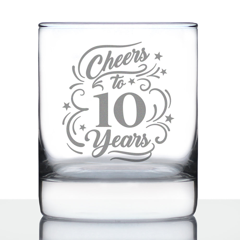 Cheers to 10 Years - Whiskey Rocks Glass Gifts for Women &amp;amp; Men - 10th Anniversary Party Decor - 10.25 Oz Glass