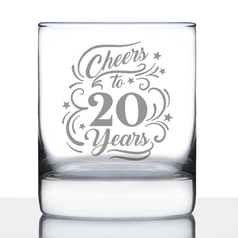 Cheers to 20 Years - Whiskey Rocks Glass Gifts for Women &amp;amp; Men - 20th Anniversary Party Decor - 10.25 Oz Glasses