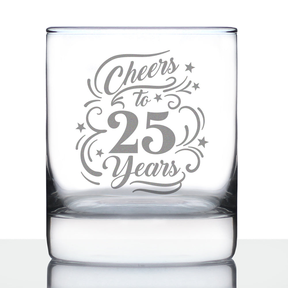 Cheers to 25 Years - Whiskey Rocks Glass Gifts for Women &amp;amp; Men - 25th Anniversary Party Decor - 10.25 Oz Glasses