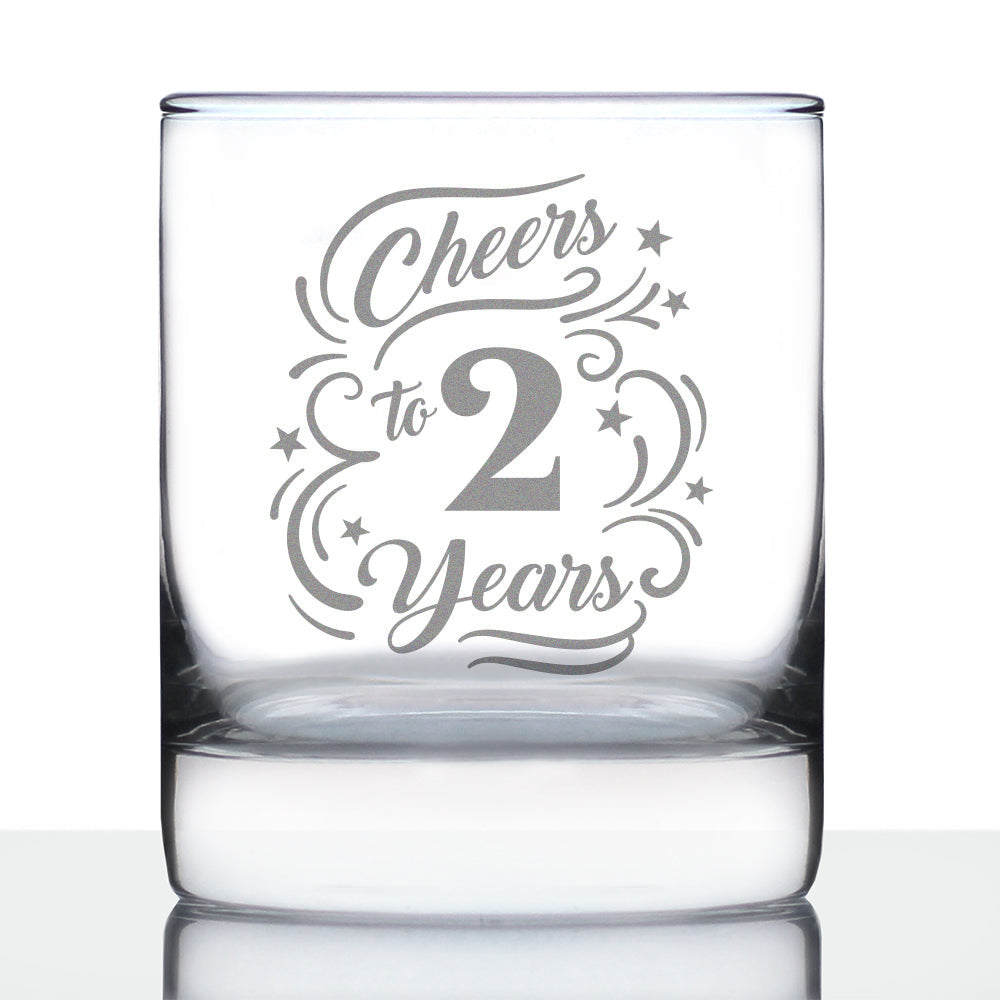 Cheers to 2 Years - Whiskey Rocks Glass Gifts for Women &amp;amp; Men - 2nd Anniversary Party Decor - 10.25 Oz Glasses